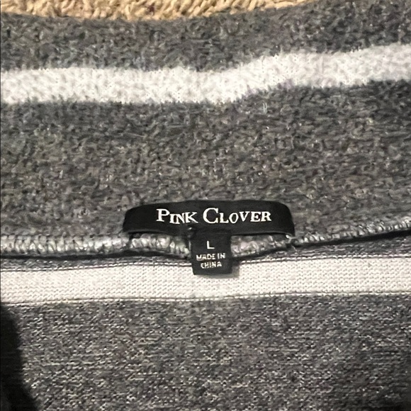 Pink Clover Men's Charcoal and White Zip-Up Sweater - Picture 2 of 3